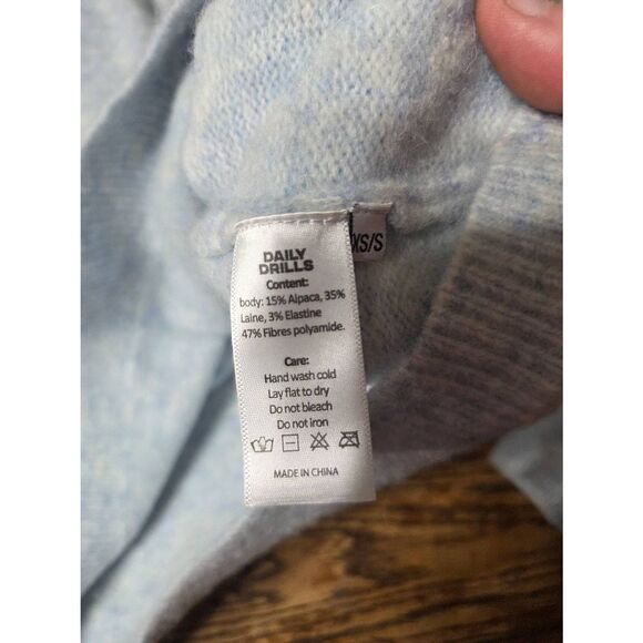 Daily Drills Light Blue Sweater Marbled Alpaca Blend Sz XS/S - Picture 3 of 4